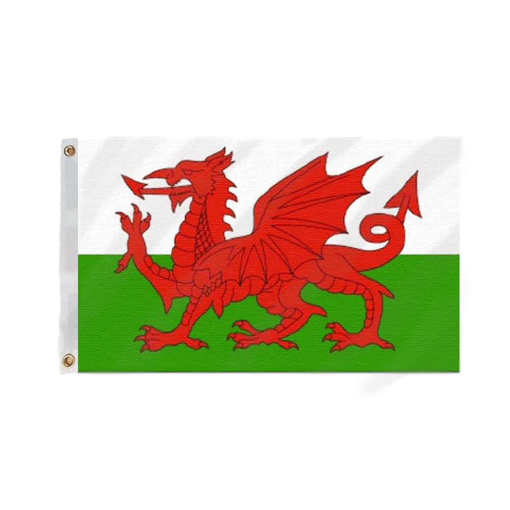 Flagmax Welsh Flag with Eyelets - 5ft x 3ft (150cm x 90cm) - Vibrant Y Ddraig Goch Design for Indoor & Outdoor Use