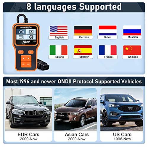 Ampeak OBD2 Scanner, Check Engine Code Reader, CAN Diagnostic Scan Tool, O2 Sensor Systems, EVAP Smog Check Scan Tool, Car Scanner Diagnostic for Since 1996 All OBDII Cars