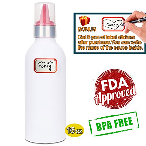 SUJUDE Plastic Squeeze Bottles for Sauces with Lids, Kitchen Squeeze Bottle for BBQ Sauce, Condiments, Salad Dressings and Ketchup, No BPA, FDA Approved, 16 Ouce Pack of 3