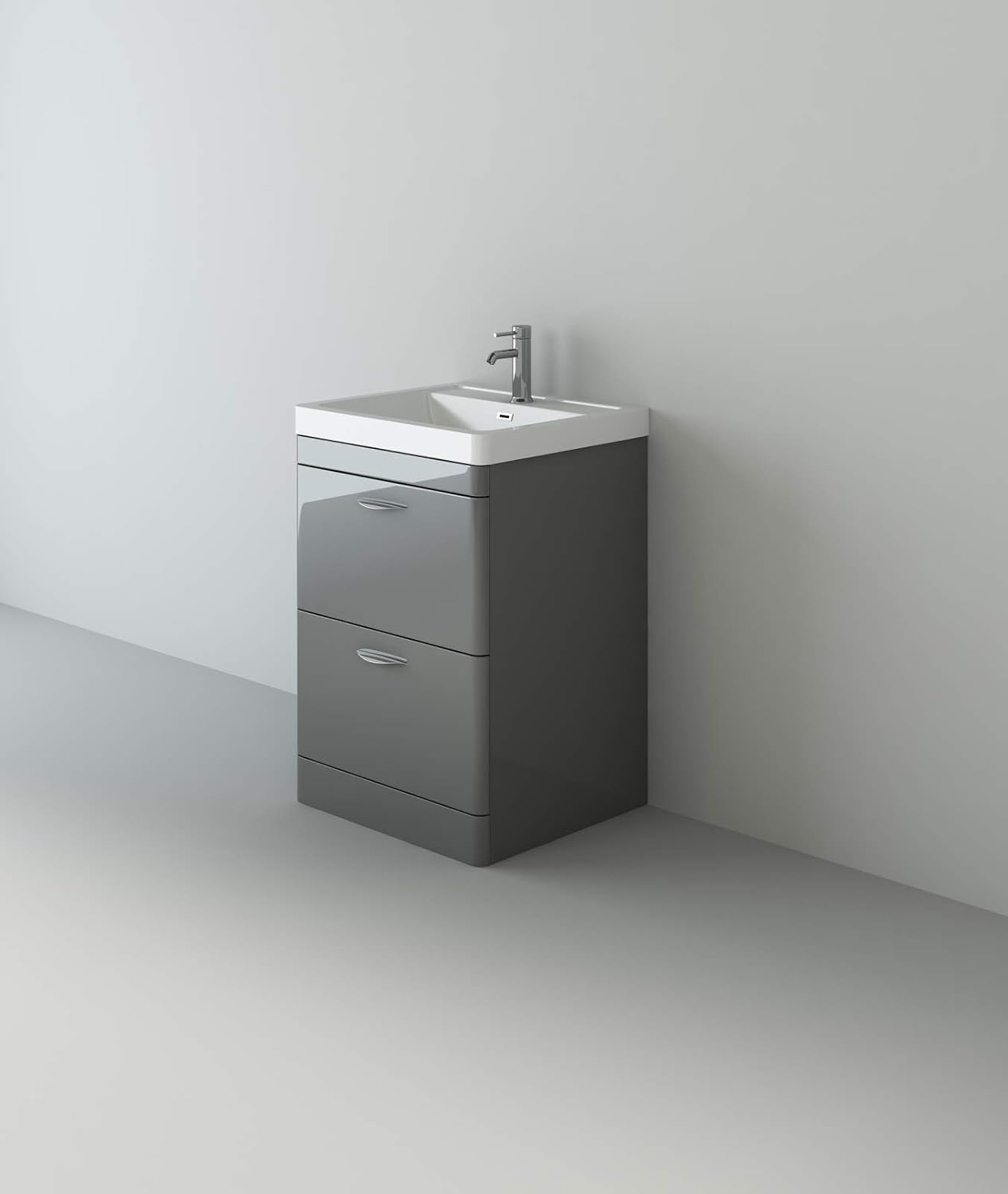 VeeBath Cyrenne High Gloss Anthracite Grey Floor Standing Vanity Basin