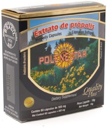 Amazon 4 プレミアムブラジルグリーンビープロポリス抽出液 Apiario製 花粉ネクター濃縮ソフトゲル 300 Mg入り 60錠 並行輸入品 Polenectar プロポリス