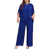 Hanna Nikole Mother of Bride Pant Suits Plus Size Half Sleeve 2 Piece Chiffon Pantsuit Formal Wedding Guest Outfit