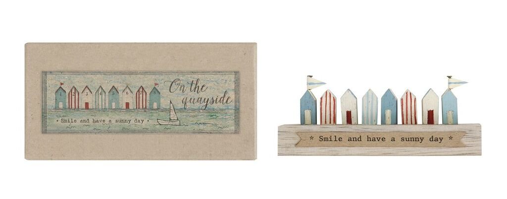 MINIATURE Shabby Chic Wooden BEACH HUTS Ornament / Decoration - Nautical / Beach / Seaside Ornament - "Smile and Have a Sunny Day" - 11cm