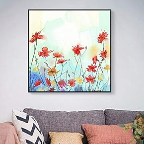 Floating Framed Canvas Wall Art for Living Room, Bedroom Vintage Flower Abstract Colorful Painting Canvas Prints for Home Decoration Ready to Hang - 16x16 inches