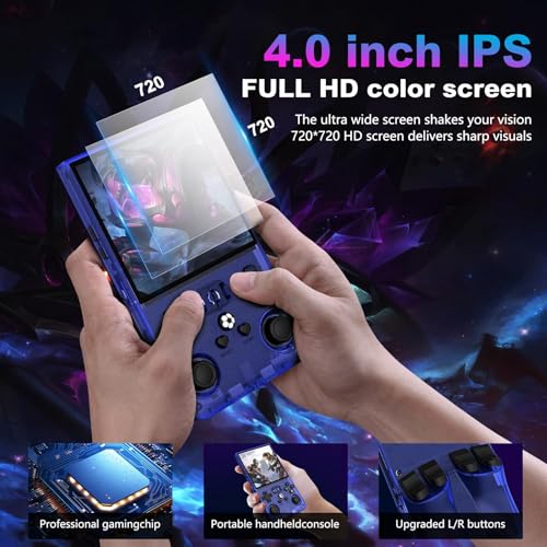 R36MAX Retro Portable Game Console, Retro Game Console with 128GB Memory, 4.0" IPS HD Screen, 4000mAh Battery and 30+ Main Emulators, Blue