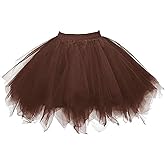 Women 80's Tutu Skirt Layered Tulle Tutu Dance Skirt Brown M