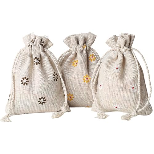 DAHI Pack of 24 Small Fabric Pouches with Drawstring 9 x 12 cm, Reusable Cotton and Linen Pouch, Empty Lavender Pouch, Fabric Pouch for Jewellery, Wedding, Gift, Filling Bags