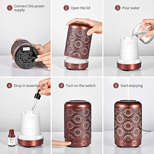 Aromatherapy Humidifier with Essential Oil - Soothing Metal Humidifiers with Essential Oils, Cool Mist Humidifiers with Essential Oils, Aromatherapy Diffuser Humidifier for Bedroom