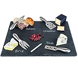 Large Slate Cheese Board and Stainless Steel Cutlery Set 12
