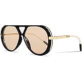 GUVIVI Retro Gold Aviator Sunglasses for Women Men, 2025 Metal Oversized 70s Aviators Black Sun Glasses
