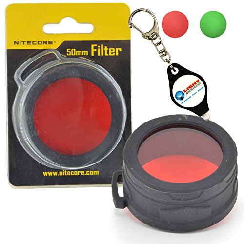 Nitecore NFG50 NFR50 50mm Green or Red Filter for LED Flashlights Plus a LightJunction Keychain Light (Red)