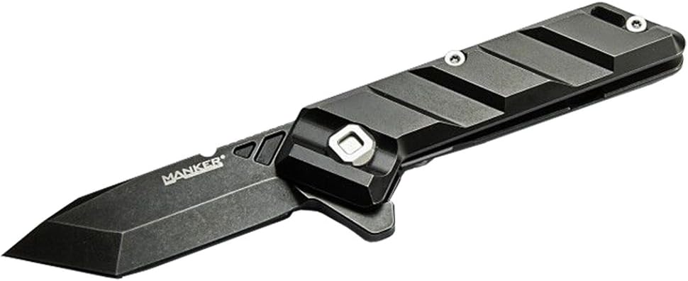 Manker Saber Folding Knife - Stonewashed Titanium Handle & Stainless M390 Steel Blade (Black Titanium Carbide)