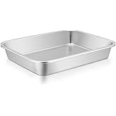TeamFar Lasagna Pan, 10.6 x 8.3 x 1.7inch Stainless Steel Rectangular Cake Brownie Pan Casserole Baking Dish, Compact for Toaster Oven, Non Toxic & Healthy, Brushed Finish & Easy Clean-Dishwasher Safe