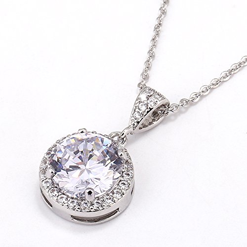 Crystal Jewelry Set Bride Bridesmaid- Sterling Silver Round Cubic Zirconia Crystal Bridal Pendant Necklace Earrings Set for Women by AMYJANE - Thumbnail 3