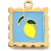 DanLingJewelry 7Pcs Yellow Lemon Enamel Charms Stainless Steel Square with Fruit Pendants for DIY Jewelry Necklace Bracelet Earring Crafts Making