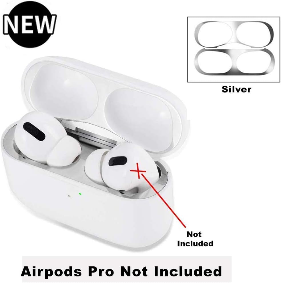 Cellfather® Dust Guard Compatible with AirPods Pro Case Dust Guard Sticker Protect from Iron Metal Shavings for AirPods 3rd Dust Proof Film Accessories (Silver Set)