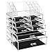 SONGMICS Makeup Organizer 3 Pieces Set Cosmetic Storage Jewelry Display Case 8 Drawers Clear UJMU08T