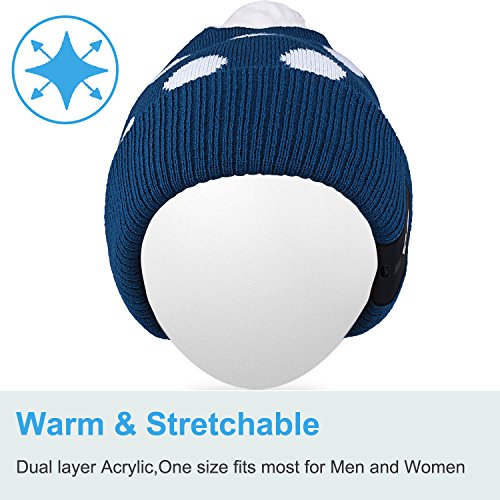 Qshell Stylish LED Bulb Light Up Beanie Hat Knit Cap Pom Pom Twinkle Lights 4 feet 18 LEDs for Men Women Indoor and Outdoor, Festival, Holiday, Celebration, Parties, Bar, Christmas Gifts - Blue - Thumbnail 3