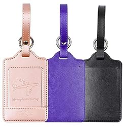 Teskyer Luggage Tags, 3 Pack Premium PU Leather