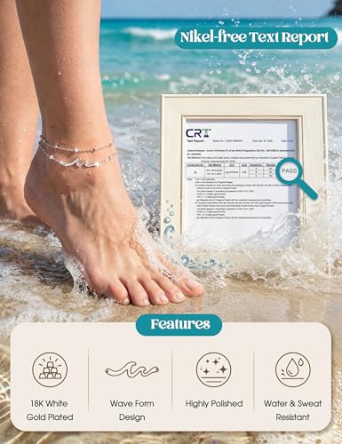 KRFY Tobilleras de Plata Oro para Mujer Ajustable Tobillera Plata de Ley 925 Mujer Impermeable Tobillera Pulsera Tobilleras Joyería para Pies de Playa