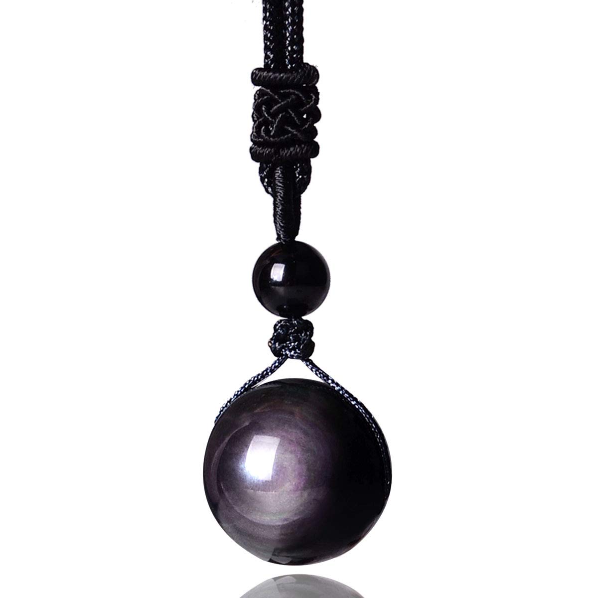 eMeition Obsidian Necklace, Rainbow Obsidian Necklace Men Women Couple Black Real Raw Natural Stone Pendant Talisman 14mm/16mm/18mm/20mm with Lucky Rope, Stone, Obsidian