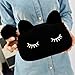 Sleepy Kitty Cat Cosmetic Bag Pencil Pouch Makeup Brush Case Travel Clutch Handbag Purse Cute Kawaii Fashion (Black)