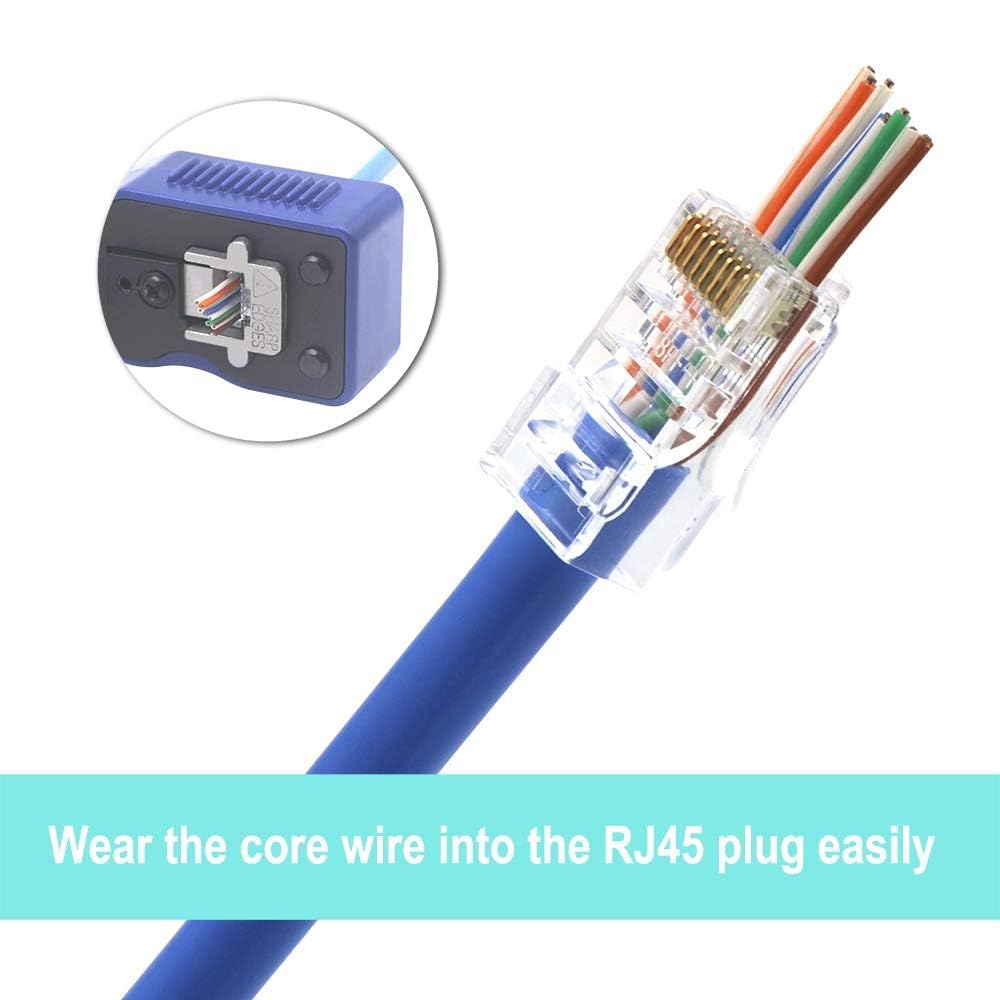 VCE UL Listed Cat6 RJ45 Pass Through Connectors 50-Pack, Cat 6/Cat 5e RJ45 Ends Gold Plated for Solid or Stranded UTP Network Cable Support PoE