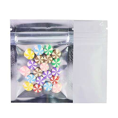 100 Bags Clear Front White Back Mylar Foil Flat Ziplock Storage Samples Powdered Bags 6.5x9cm (2.5x3.5")
