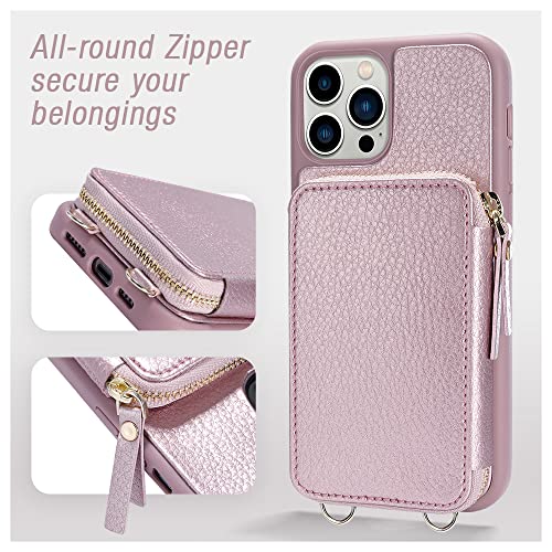 ZVE iPhone 13 Pro Max Crossbody Wallet Case, Zipper Phone Case with