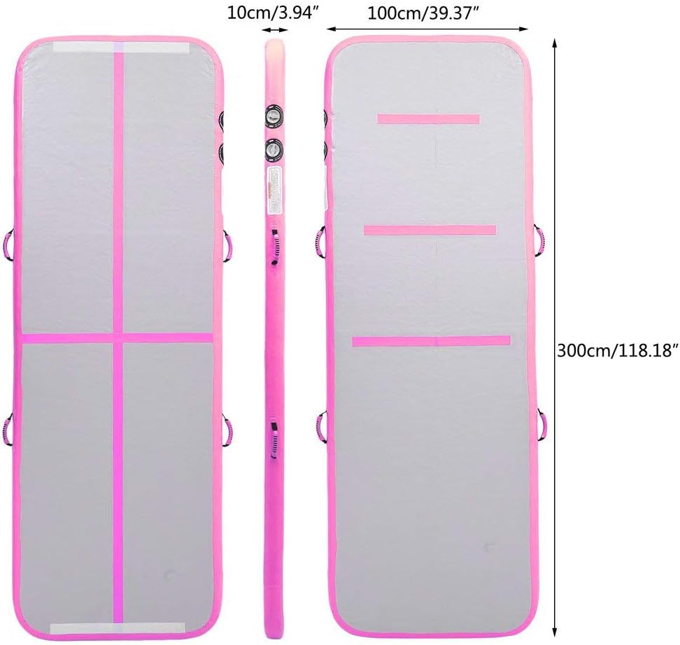 Blackpoolfa Upgraded Inflatable Gymnastics Airtrack Tumbling Mat, 1000D Premium Air Track Floor Mats for Training, Cheer Leading, Parkour, Home Floor, Martial Art (Pink)