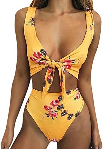 Zerorun Womens Tie Knot Front High Waist Thong Bandage Bathing Suit 2PCS Bikini Sets Beachwear