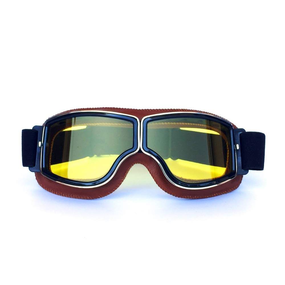 HONCENMAX Vintage Goggles Sports Sunglasses Helmet Steampunk Eyewear for Outdoor Motocross Racer Motorcycle Cruiser Scooter Goggles Retro - Brown Frame Yellow Lens