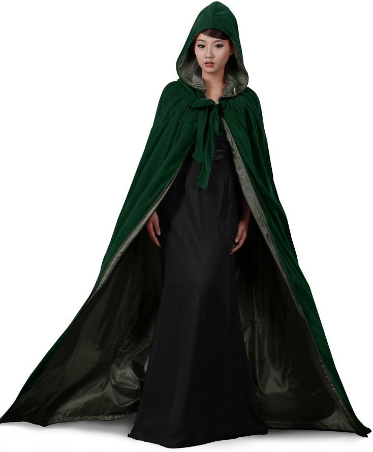 PingFeng Halloween Colored Velvet Hooded Cloak Wedding Cape Wicca SCA