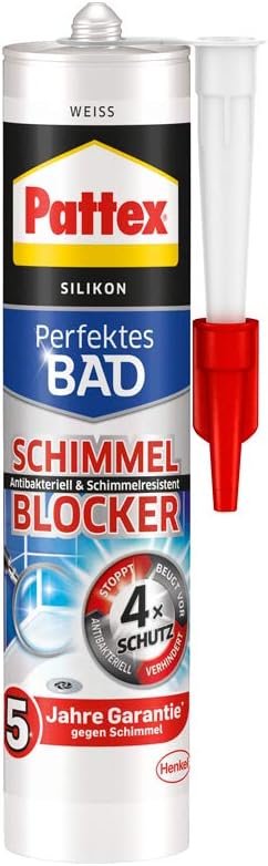 Pattex Perfektes Bad Schimmel Blocker Silikon Sanitarsilikon Mit 4 Fach Schutz Gegen Schimmel Dichtmasse Fur 5 Jahre Garantiert Saubere Silikonfugen 1 X 300ml Amazon De Baumarkt