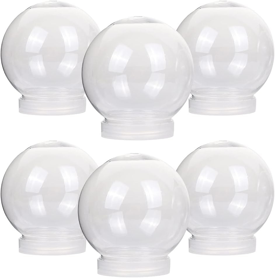 Snow Globes - Aweyka 6 Pieces DIY Snow Globe Water Globe 3.6 Inch Clear PET Plastic with Screw Off Cap for DIY Crafts Christmas Decoration