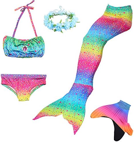 AUIE SAOSA Mermaid Tail Swimwear Children Mermaid Clothing Cosplay Bikini,Giving:Swim Cap,Swim Goggles,Swim Ring,Nose Clip