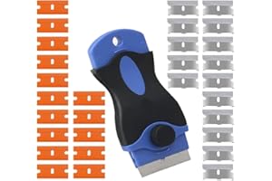 SRXAMZUS Putty Knife with 15 Plastic and 15 Metal Razor for Glass Stovetops Cooktop Ceramic Metal Tape Paint Glue Stickers Removal Tool Window Spatula Decal Quickly Remover without Scratch