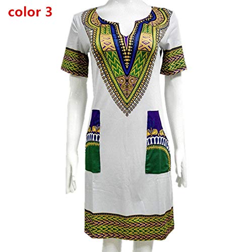 3XL Oversize Women Sexy Dress Summer Print African Traditional Clothing,Yellow,M - Thumbnail 3