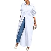Choichic Shirt Dresses for Women Casual Long Sleeve Cotton Button Down Maxi Dresses