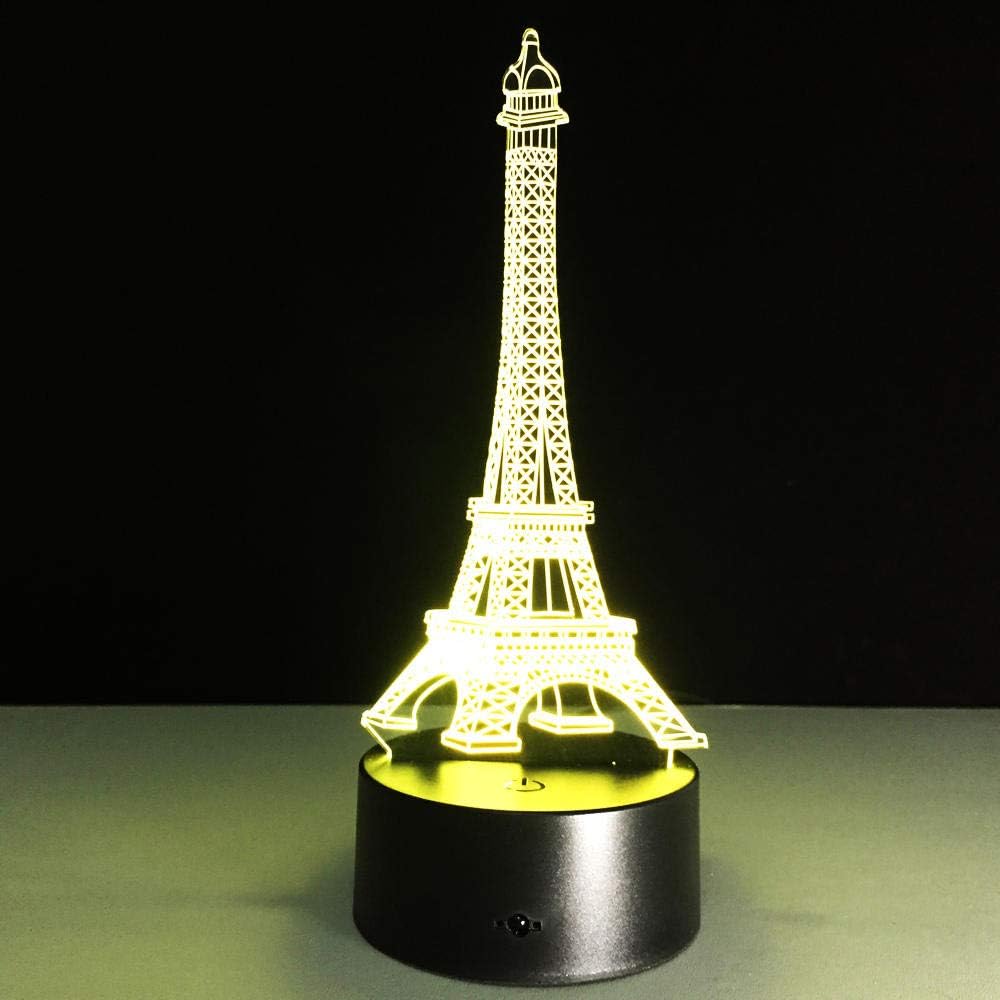 XHYYD Romantic French Eiffel Tower 3D Led Night Light RGB Variable Mood Light USB Decorative Table Lamp Child Friends Gift,Night Light 7 Color Changing Led Touch USB Table Desk Lamp Kids Room Decorat