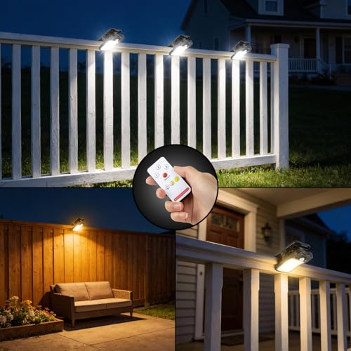 BlueYu Outdoor Solar Light with Clip – Solar Lights with Motion Sensor 800LM Solar Spotlight 3 Modes & 3 Colours Solar Lights with USB and Waterproof Remote Control for Fence Gardens (4 Pieces)