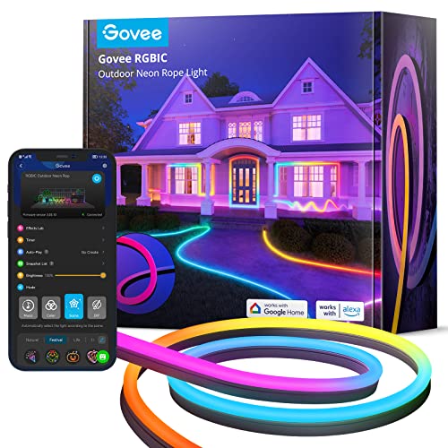 Govee Outdoor Neon LED Strip 10M, RGBIC LED Strip, App&WiFi Control, IP67 | 16 Million DIY, 64+ Scene Modes, Music Sync, Alexa&Google Assistant, Easy Installation, Garden/Backyard/Yards/Walls/Pathway