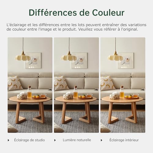 YESWOOD Solid Oak Coffee Table, Modern Design, Inclined Legs, Round Coffee Table for Living Room, 75 x 75 x 40 cm, Natural Oak