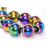 Perlin Hematite Rainbow Beads Hematite Round Non-Magnetic Rainbow Gemstones 1 Strand for Jewellery Making Bracelet Necklace Earrings DIY Crafts Accessories (8 mm - 47 Pcs)