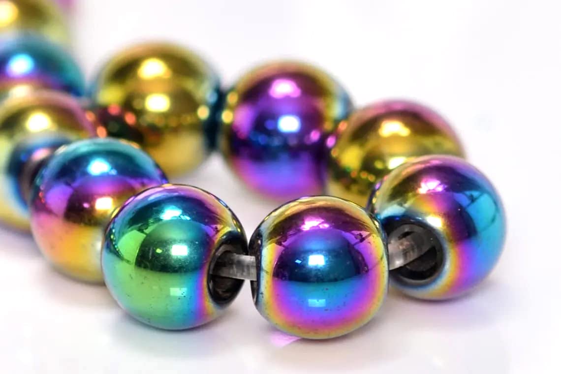 Hematite Beads Rainbow Beads, 4/6/8 mm Hematite, Round Non-Magnetic Hematite Rainbow Gemstones, 38 cm, 1 String (6 mm - Pack of 60)