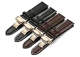 iStrap Calf Leather Watch Band Strap Rose Gold Steel Push Button Deployment Buckle Color & Width (18mm,19mm, 20mm,21mm,22mm or 24mm)