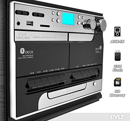 PYLE-PTTCSM70BT-Bluetooth-Classic-Style-Record-Player-Turntable-with-Vinyl-to-MP3-Recording-Dual-Cassette-Deck-CD-Player