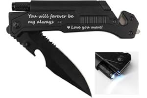 Fanfoobi Husband Birthday Present, Pocket Knife with 6 Functions, LED Light,Fire Starter,Bottle Opener,Seat Belt Cutter,Glass Breaker, Anniversary Present for Men, Boyfriend, Father's Day