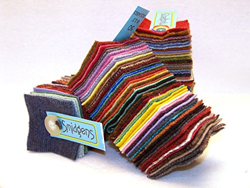 Wool Smidgens Blended Set of 50 Hand Over-Dyed and Mill-Dyed 2 1/2 Inch Squares