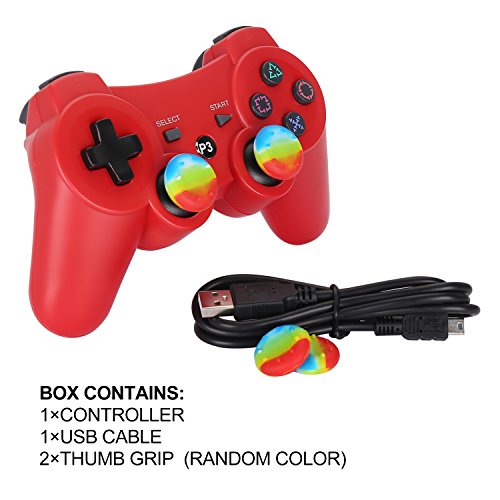 PS3 Controller Wireless Dualshock3 Joystick - OUBANG Upgrade Version Patent Remote Best Bluetooth Sixaxis Control Gamepad Heavy-duty Game Accessories for PlayStation3 (Red) - Thumbnail 6